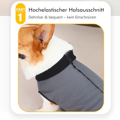 InfiniZer Hundebody Nach Op Hündin Kastration Hündin Rüde Operationsbody Hund Body Nach Op Body Hund Shirt Leckschutz Wundschutzanzug für Hunde Einteiler Schlafanzug (Grau, XL)