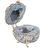 Watch Boxes Crystal Geode Irregular Ring Box,100% Natural Crystal Agate Cluster, Titanium Coated Quartz Ring Holder for Women Girls (Color : B, Size : 8x8cm)