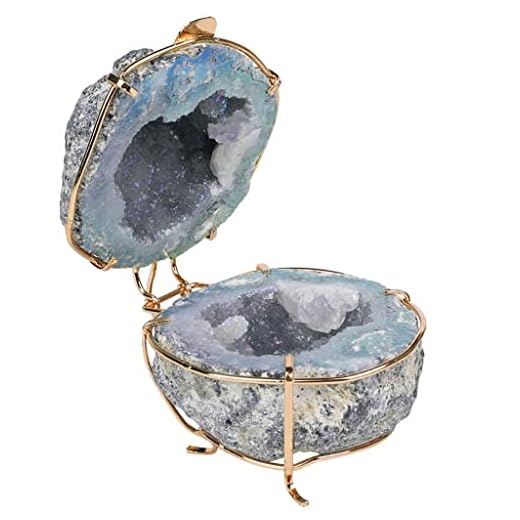 Watch Boxes Crystal Geode Irregular Ring Box,100% Natural Crystal Agate Cluster, Titanium Coated Quartz Ring Holder for Women Girls (Color : B, Size : 8x8cm)