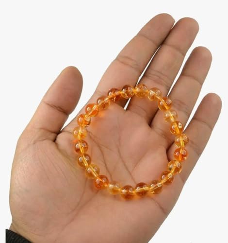 Image of Natural Citrine Crystal Bracelet for Men & Women - 8mm Yellow Citrine Gemstone Bead Bracelet for Wealth, Prosperity, Success, Reiki, Chakra Healing, Meditation & Positive Energy (Pack of 1)