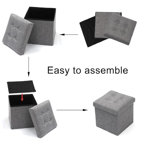 Miniatura 6 de Oak Tea Asiento Otomano Plegable Con Tapa, Reposapiés Plegable Para Niños Y Adultos, Caja De Almacenamiento De Juguetes, Color Gris, 30 X 30 X 30 Cm