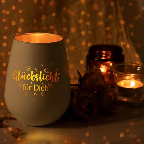 Windlicht Glas mit Geschenkbox für Frauen Geschenk, Teelichthalter mit Gravur Spruch Glückslicht für Beste Freundin Geburtstag, Dankeschön Geschenke für Freundinnen Fraud Kollegin Weihnachten