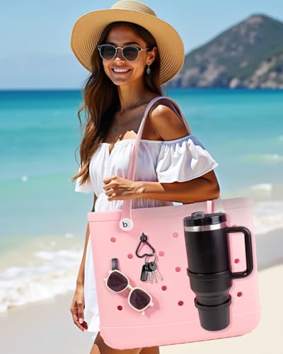 Image of Stanley Cup Holder Set with 4 Hooks, Carabiner Key Chain Holder Charms, Compatible with Stanley 30oz 40oz Cups and Bogg Bag Southern Beach Tote Bags Accessories (Black)