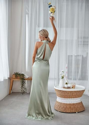 Halterneck Bridesmaid Dresses for Women 2025 Satin Pleated Formal Wedding Guest Dress Floor Length2