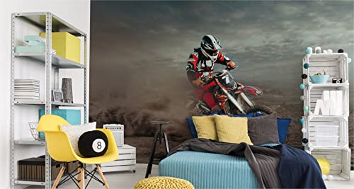 Papier peint moto désert effet 3D pour un salon moderne