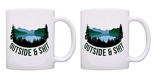 ThisWear Funny Camping Gifts Outside & Sh*t Funny Coffee Mug Set Outdoorsy Gifts Cussing Mug Set Camping Mug Set 2 Pack 11oz Ceramic Coffee Mug Set