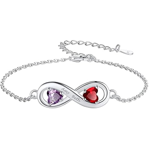 Custom4U Personalized 925 Sterling Silver Infinity Endless Love Symbol Charm Birthstone Bracelets for Women Adjustable Bracelet Mother's Day Christmas Gift for Her Wife Mom Cover