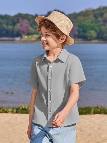 Image of Haloumoning Boys Short Sleeve Dress Shirts Button Down Formal Uniform Shirt