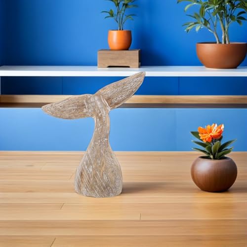 Statuette queue de baleine en bois rustique style bord de mer pour table - 6