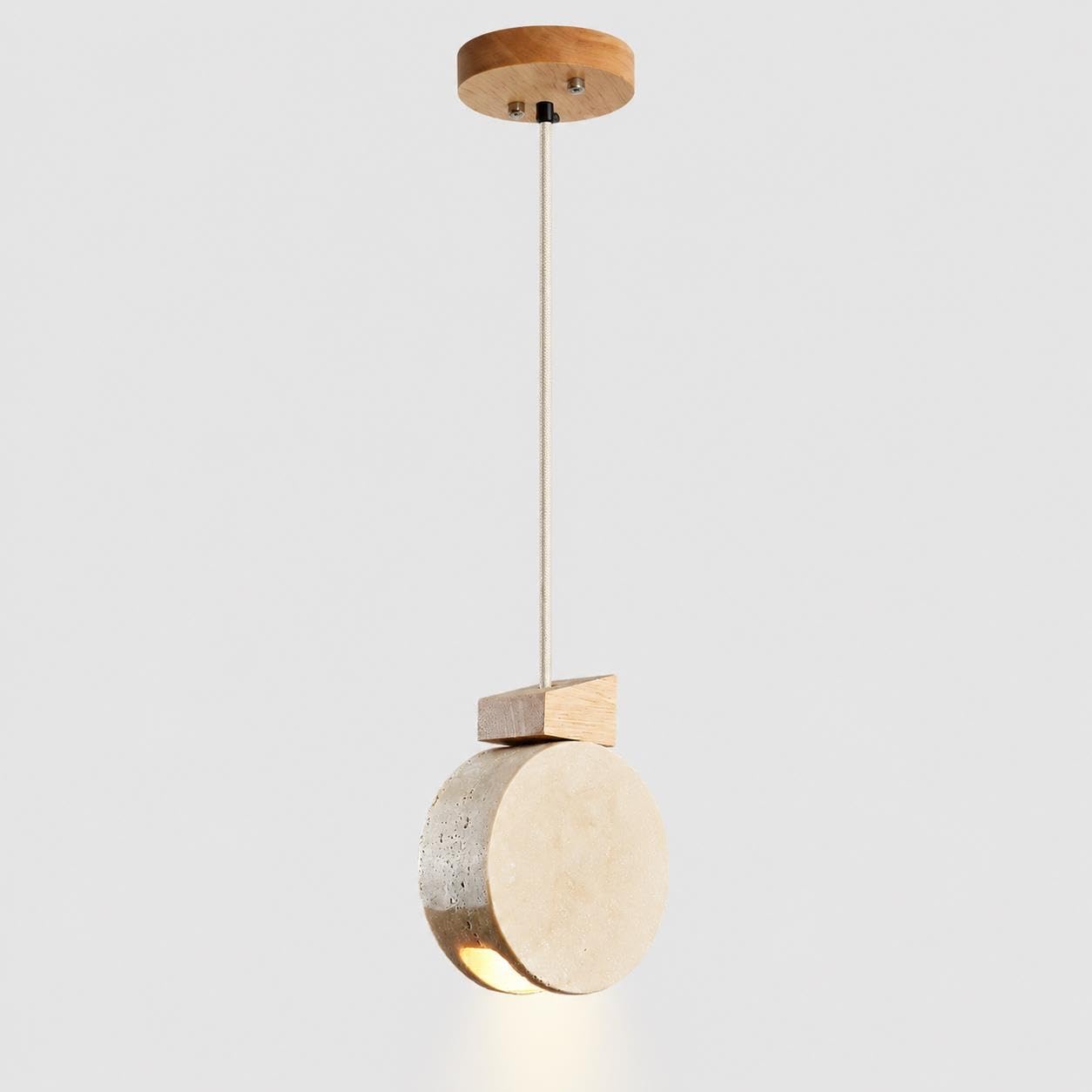 Mini lampada a sospensione in legno con paralume in travertino, G9