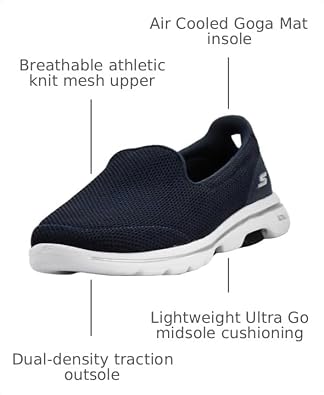 Skechers Women's Go Walk 5 Sneaker | Air-Cooled Goga Mat Insole, Ultra Go Cushioning, Comfort Pillar Technology, Machine Washable