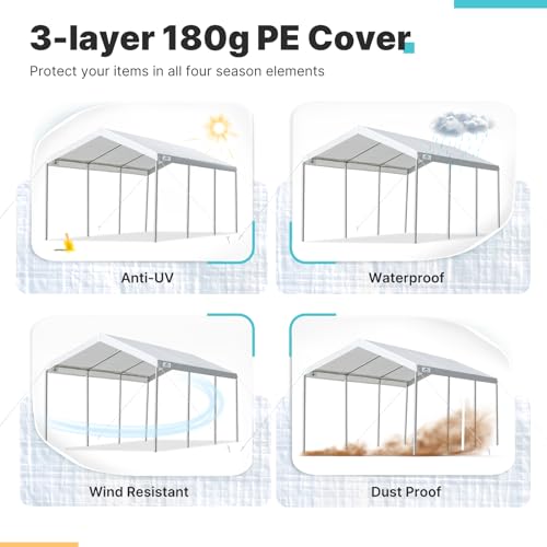 ADVANCE-OUTDOOR-10x20-ft-Heavy-Duty-Carport-Potable-Car-Canopy-Garage-Party-Tent-Boat-Shelter-Adjustable-Height-from-95-ft-to-11-ft-White