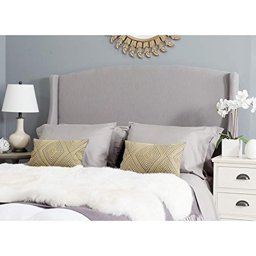 Light Grey Cotton Blend Upholstered Wingback Headboard (Queen) Modern Contemporary