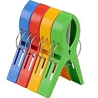 LRMYS Big Size Plastic Hanging Clips Set, 12cm Large Beach Towel Clamps for Sunbeds Sun Loungers Pool Chairs Laundry Prevent Blowing Clothes Pegs Away, 4 Colors in Pack