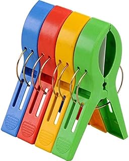LRMYS Big Size Plastic Hanging Clips Set, 12cm Large Beach Towel Clamps for Sunbeds Sun Loungers Pool Chairs Laundry Prevent Blowing Clothes Pegs Away, 4 Colors in Pack