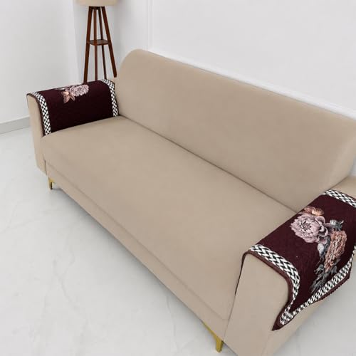 Image of Homerz 'Brooklyn Series' Premium Sofa Cover | Quilted Floral Design | Non-Slip Washable Sofa Protector | Soft Anti Slip Fabric (Ny Brown, 2 pc Armrest, Armrest)