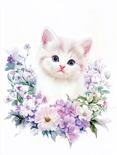 Pintar por numeros adultos de lindo gato con acrilicos y pinceles 90x120cm J0-252