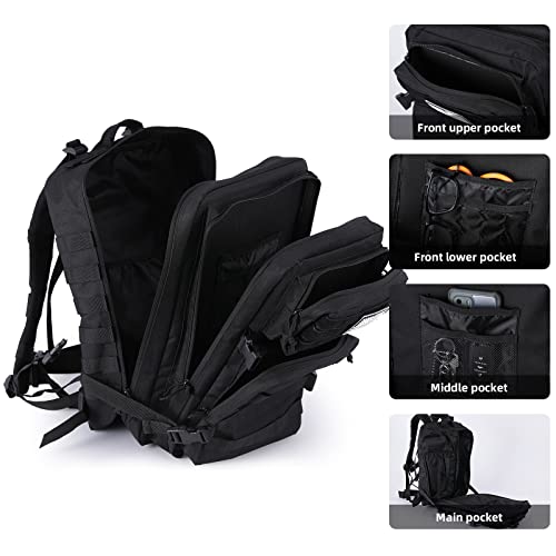 Jugbey Military Tactical Backpack For Men 45L Army 3 Days Assault Pack Large Tactical Molle Assault Pack Molle Bag Rucksack (Black) #TOP3