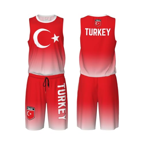 DABOYOZHZH Turkey Flag Basketball Uniform Suit for Men Team Training Athletic Gradient Jersey