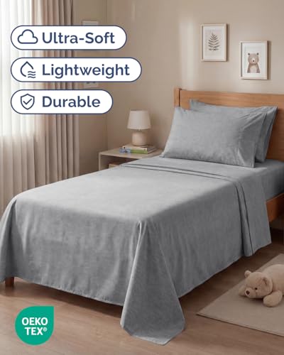 Image of Twin 4 Piece Bed Sheet Set - Breathable & Cooling Sheets - Heathered Grey | Ultra Soft Hotel Luxury Bedding Set with 8-16 Inch Deep Pockets, 1 Flat & 1 Fitted Sheet & 2 Pillowcases, Wrinkle & Fade Free