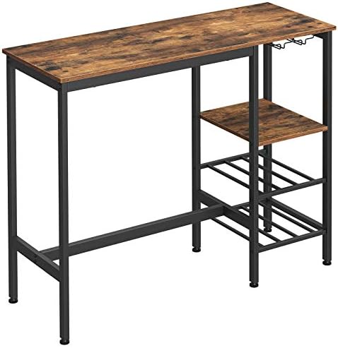 VASAGLE Slim, Sturdy Steel Body, Simple Meeting, Design Bar Desk with Wine Glass Holder and Bottle Rack, for Dwelling Room, Kitchen, Industrial, 15.7″ W, Rustic Brown