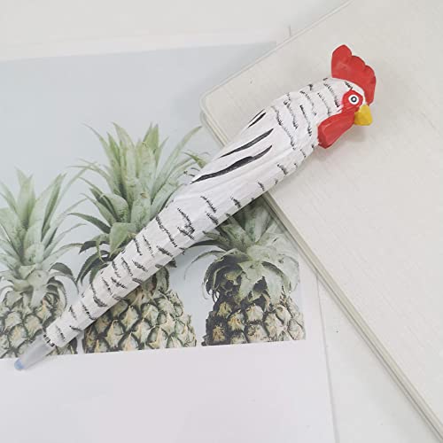 1Pcs Handmade Wood Carved Animal Gel Pen With 3 Pcs Refills | White Chicken, Creative Hand Crafted Pen School Office Supply, Fun Novelty Writing Pen, Unique Gift Style (White Chicken) #TOP1