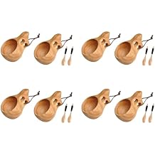 8Pack Nordic Style Wooden Cup Kuksa Cup Portable Outdoor Camping Drinking Mug Wooden Coffee Cup with Wooden Spoon