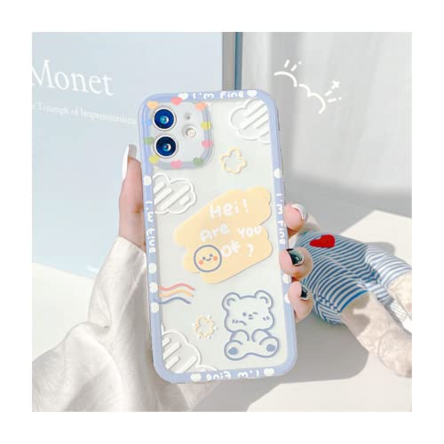 Compatible with iPhone 14 Pro Case with Cartoon Cute Kawaii Bear Pattern for Girls Boys Women, Camera Lens Protection Aesthetic Kawaii Slim Clear Soft TPU Shockproof Case (A-Cartoon Cute Bear)