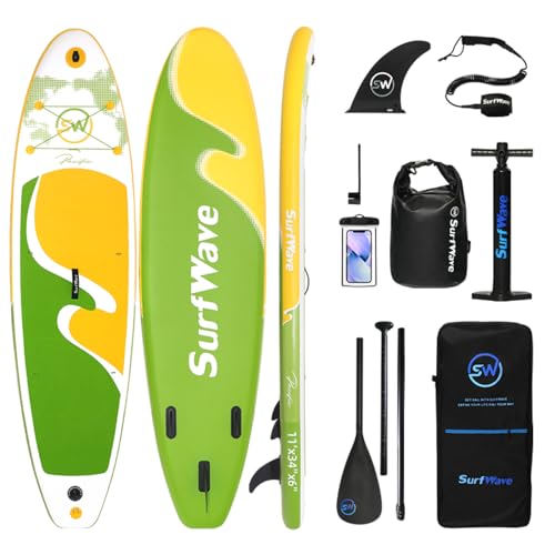 Inflatable Stand Up Paddle Board 11'X34 X6 with Accessories for Open Water, Travel, and Beginners