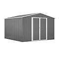 10 x 10 FT Outdoor Storage Shed, Large Metal Tool Storage with Updated Aluminium Frame and Lockable Doors, Waterproof Garden Shed with Floor for Backyard Garden Patio Lawn, Grey