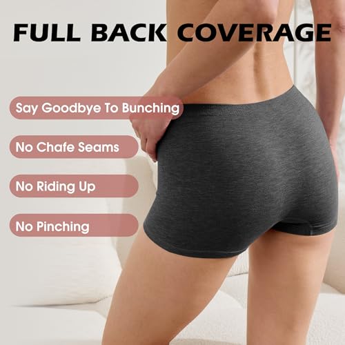 Image of BAMBOO COOL Womens BoyShorts Underwear Seamless Boxer Briefs Mid Rise Full Coverage Breathable Stretch Ladies Panties 5 Pack