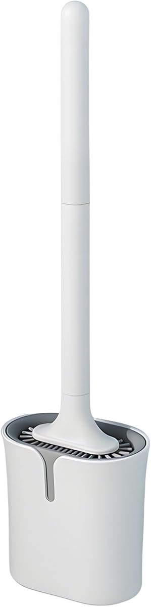 Silicone RV Toilet Bowl Brush and Holder Set, Wall Mount Camper Toilet Brush for Travel Trailer/Camper Bathrooms, Convenient for Cleaning Toilet and Cracks. (Gray-White)