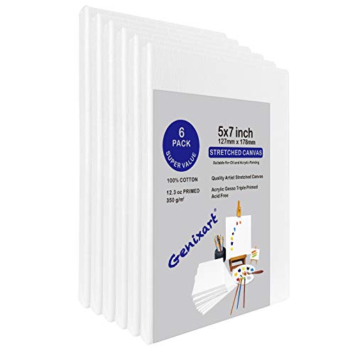 Genixart White Blank Stretched Canvas, Primed Professional Artist Canvases for Acrylics & Oils Painting (13x18cm / 5"x7" (6Pack)) - Image 3