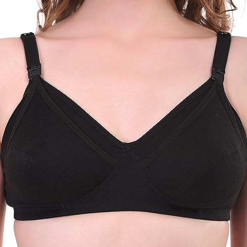 Image of Women Maternity Non Padded Bra - Made of Pure Cotton Full Coverage Non Wired Seamless Pushup Soft Cup for T-Shirt Saree Dress Sports Garment for Daily Use Everyday