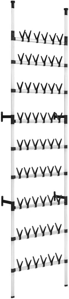 vidaXL adjustable Aluminum Telescopic Shoe Rack with Rods - Space Saving Storage for Up to 54 Pairs of Shoes, Silver and Black, Minimalistic Design, Easy Assembly