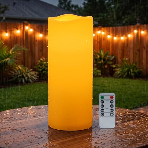 Image of Amagic 5 inchx12 inch Outdoor Waterproof flameless Candles with Remote Control and Timer, Battery Operated Electric Flickering LED Pillar Fake Candle for Home, Wedding Decor, Ivory