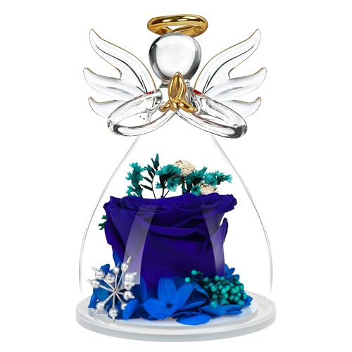 Image of Preserved Flowers for Delivery Prime,Birthday Gifts for Women Mom Grandma | Christmas Rose Gifts for Women Mom Her,Glass Angel Figurines with Forever Preserved Flower Inside,Rose Gift Stocking Stuffers