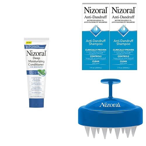 Nizoral Deep Moisturizing Conditioner 9.4 Oz, Nizoral Anti-Dandruff Shampoo 7 Fl Oz (2-Pack) and Nizoral Scalp Massager Bundle