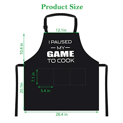 I Paused My Game To Cook - Funny Cooking Apron For Men, Women - Adjustable Bib Grill Aprons With 3 Pockets -Mothers Day, Fathers Day, Birthday, For Mom, Dad, Wife, Husband, Friends #TOP3