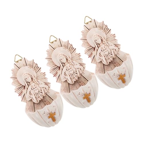 Luxshiny 3 Pièces Fontaine à Eau Bénite Catholique Résine avec Statue de Dame de Grâce Décoration Murale Religieuse pour Maison pour Première Communion Confirmations