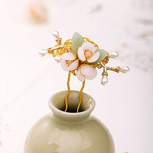 PIXNOR Flower Hair Pin Pearl Hair Stick Vintage Hair Chopsticks Chignon Pin Add Pendant Hair Insert Updo Headdress Headwear for Women Lady