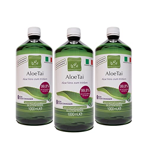 Benessence - Aloe Juice: Aloe Vera-Saft mit Echtem Fruchtfleisch – Nicht Pasteurisiert und Ungefiltert - 3 L