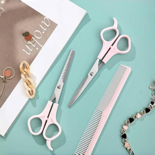 Pink Stainless Steel Hair Cutting Shears Set - 6.7inch Shear, Thinning Scissor, Comb - Barber Kit for Women/Men/Kids - Image 6