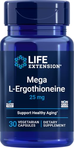 Life Extension Mega L-Ergothioneine Healthy Aging Amino Acid antioxidant Powerful 25 mg dose L-ergothioneine Gluten-Free Non-GMO Vegetarian 30 Capsules