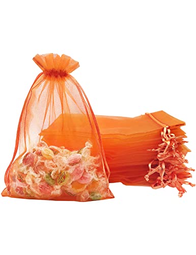 Jexila 100Pcs Orange Organza Bags 5X7 Inches Halloween Trick Or Treat Candy Goodie Bags For Kids Classroom Party Favor Pouch Drawstring Gift Bags (Orange) #TOP9