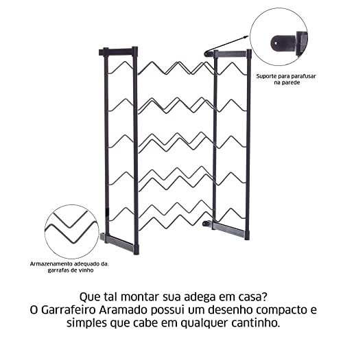 Garrafeiro Metaltru Preto Adega Suporte para 20 Garrafas