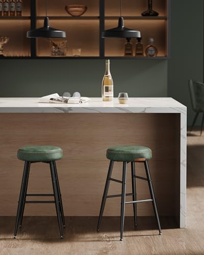 Image of VASAGLE EKHO Collection - Bar Stools Set of 2, Kitchen Counter Stools, Breakfast Stools, Synthetic Leather with Stitching, Mid-Century Modern, 24.8-Inch Tall, Home Bar, Forest Green ULBC080C01V1 | Breakfast Stools, Synthetic Leather with Stitching, Mid-Century Modern, Home Bar, Forest Green, EKHO Collection ULBC080C01