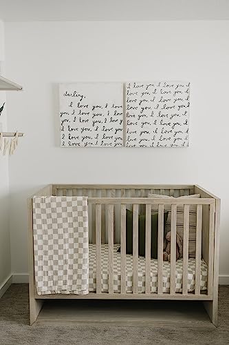 Image of Taupe Checkered Muslin Crib Sheet by Mebie Baby, Soft and Breathable Bed Sheets for Babies, Modern Neutral Bedding for Cribs, Standard Crib Mattress Fitted Sheet, Great for Boy or Girl Room or Nursery