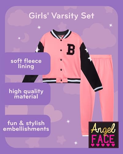 Image of Angel Face Girls Sweatpants Set - 2 Piece Soft Fleece Varsity Jacket and Sweatpants for Girls Sweatsuit Activewear Set