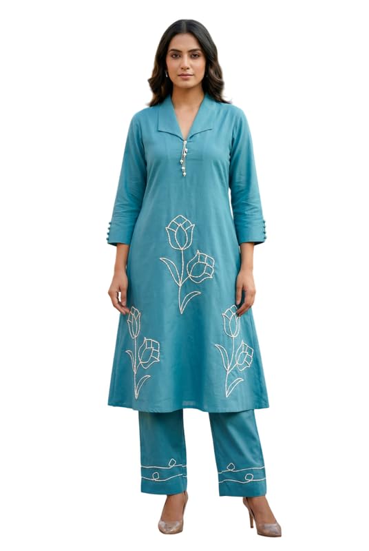 jisora Women's Blue Embroidery Cotton Co-ord Set-picture-38